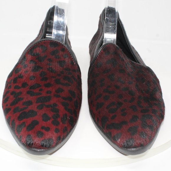 The Flexx Vera Pelle 9.5M Dark Red Black Animal Print Leather Almond Toe Flats - Picture 3 of 10